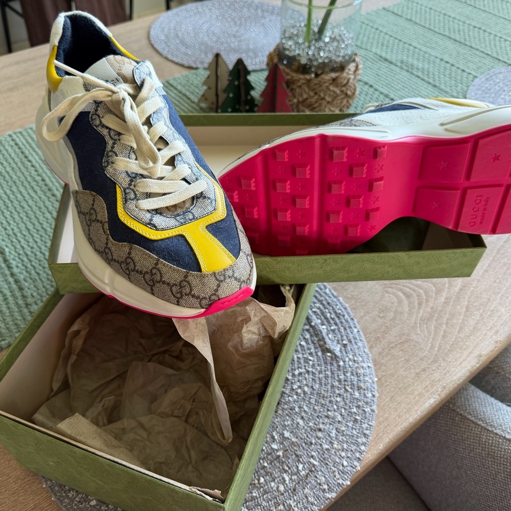 Gucci Blue and Yellow Patterned Sneakers